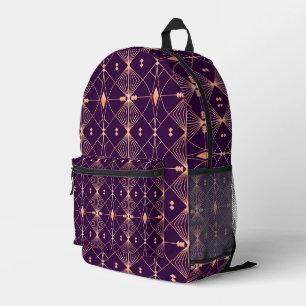 Intricate geometric pattern with orange lines printed backpack