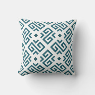 Intricate geometric pattern with teal Greek Cushion