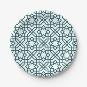 Intricate geometric pattern with teal interconnect paper plate
