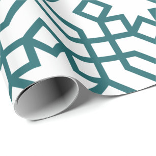 Intricate geometric pattern with teal interconnect wrapping paper