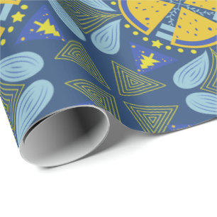 Intricate geometric pattern with yellow circles wrapping paper