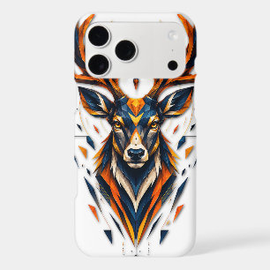 Intricate Geometric Stag Blue & Orange Art
