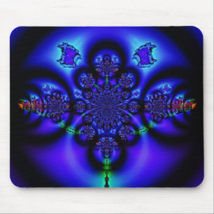 Intricate Glowing Blue Fractal Mouse Mat