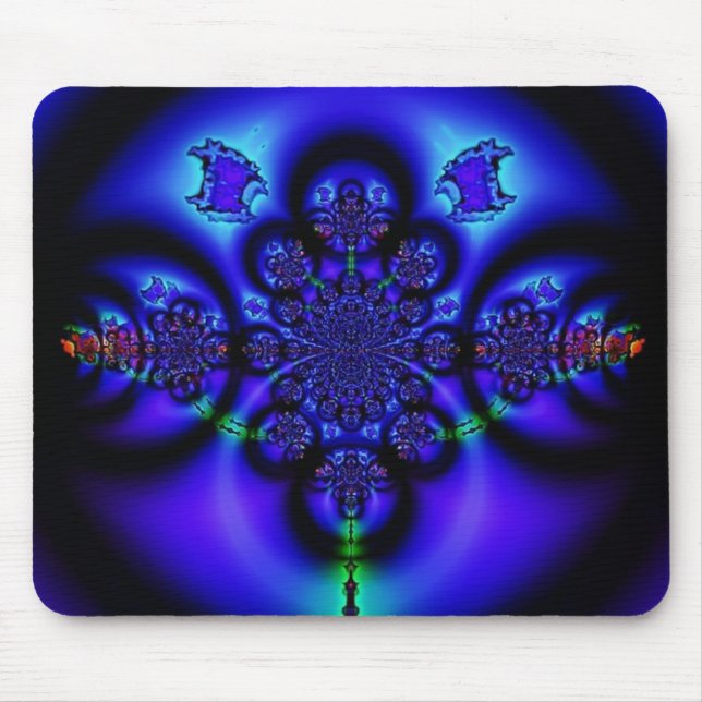 Intricate Glowing Blue Fractal Mouse Mat (Front)