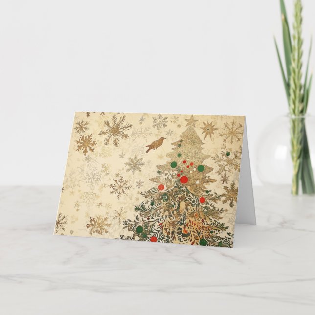 Intricate Gold and Glitter Christmas Tree Card (Front)