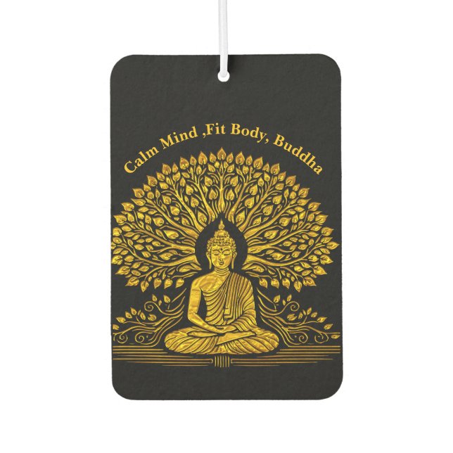 Intricate Gold Buddha Surrounded by Lush Foliage Car Air Freshener (Front)