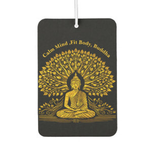Intricate Gold Buddha Surrounded by Lush Foliage Car Air Freshener