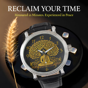 Intricate Gold Buddha Surrounded by Lush Foliage Watch