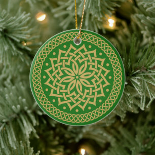 Intricate Gold Celtic Flower Mandala  Personalized Ceramic Tree Decoration