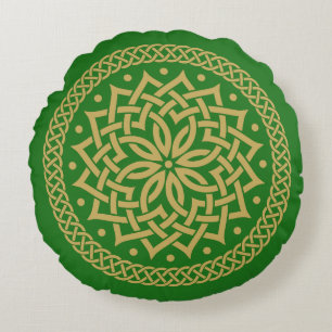 Intricate Gold Celtic Flower Mandala  Round Cushion