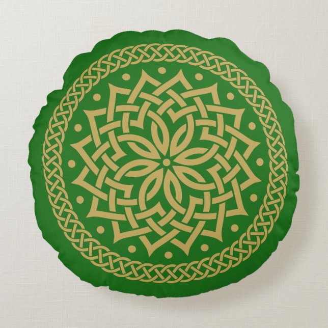 Intricate Gold Celtic Flower Mandala  Round Cushion (Front)