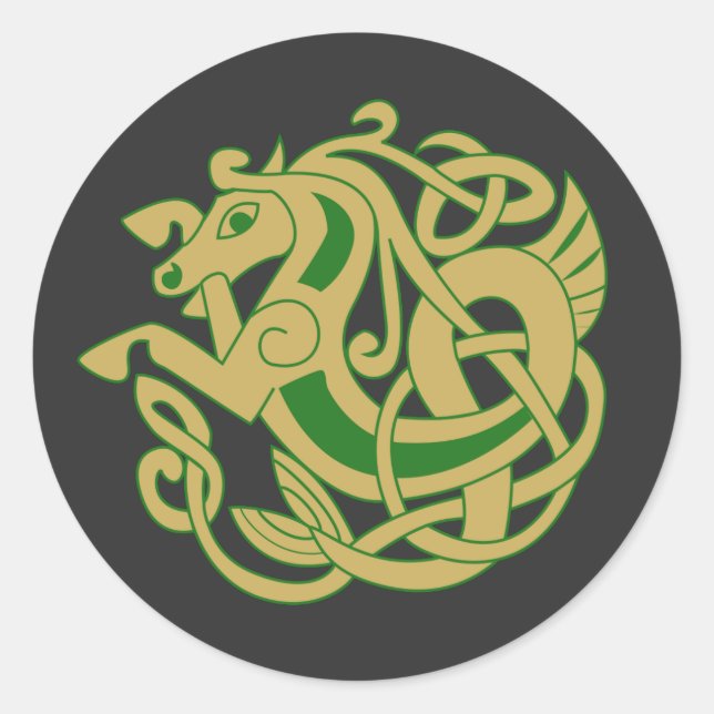 Intricate Gold Celtic Horse  Classic Round Sticker (Front)
