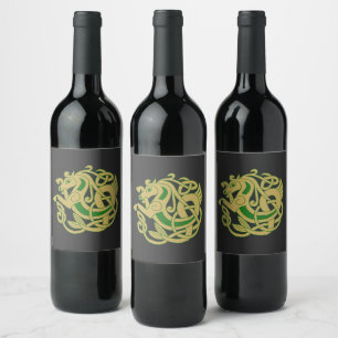 Intricate Gold Celtic Horse  Wine Label