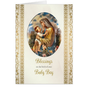 Intricate Gold Frame Catholic Congratulations Baby