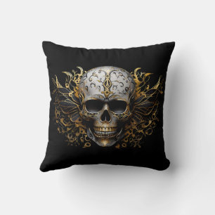 Intricate Gold Smiling Tribal Skull Cushion