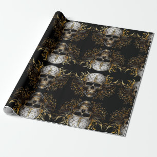  Intricate Gold Smiling Tribal Skull Wrapping Paper