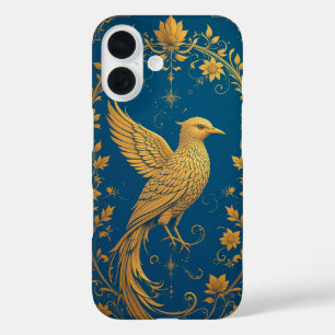 Intricate Golden Bird Motif With Floral Patterns iPhone 16 Case