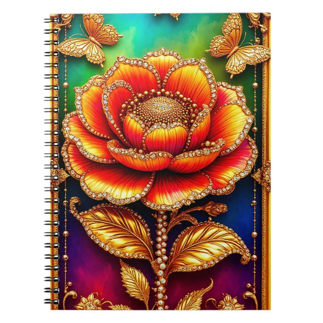 Intricate Golden Flower Art Notebook (Front)