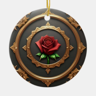 Intricate Golden Frame with Red Rose Ceramic Tree Decoration