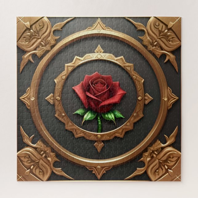 Intricate Golden Frame with Red Rose Jigsaw Puzzle (Vertical)