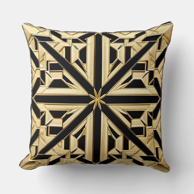Intricate Golden Geometric Pattern Cushion (Front)
