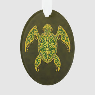 Intricate Golden Green Sea Turtle Ornament