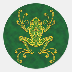 Intricate Golden Green Tree Frog Classic Round Sticker