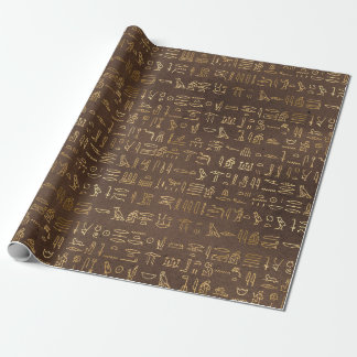 Intricate Golden Hieroglyphs on Dark Papyrus Wrapping Paper