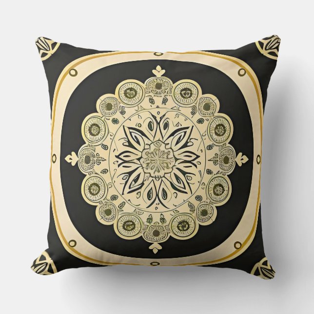 Intricate Golden Mandala Design Cushion (Front)