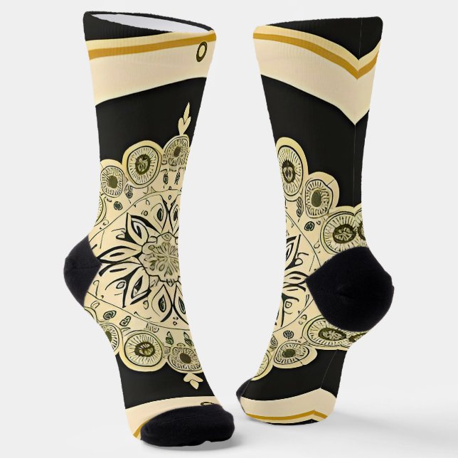Intricate Golden Mandala Design Socks (Angled)