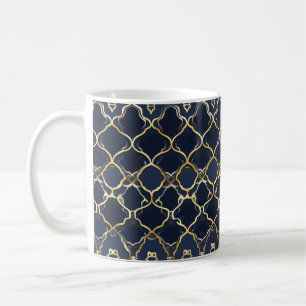 Intricate Golden Pattern Navy Blue Coffee Mug