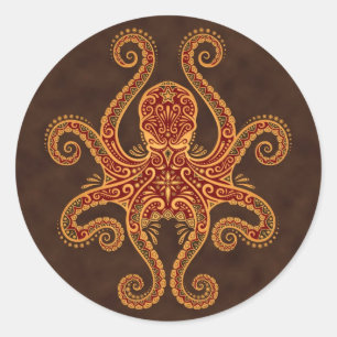 Intricate Golden Red Octopus Classic Round Sticker