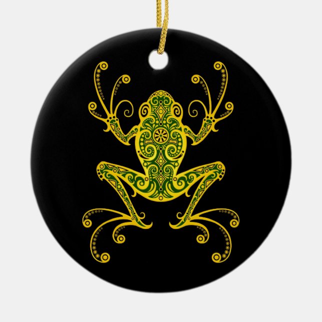 Intricate Green and Black Tree Frog Ceramic Tree Decoration (Front)