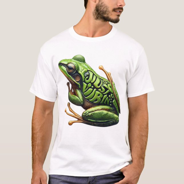 Intricate Green Frog Just Vibin' T-Shirt (Front)