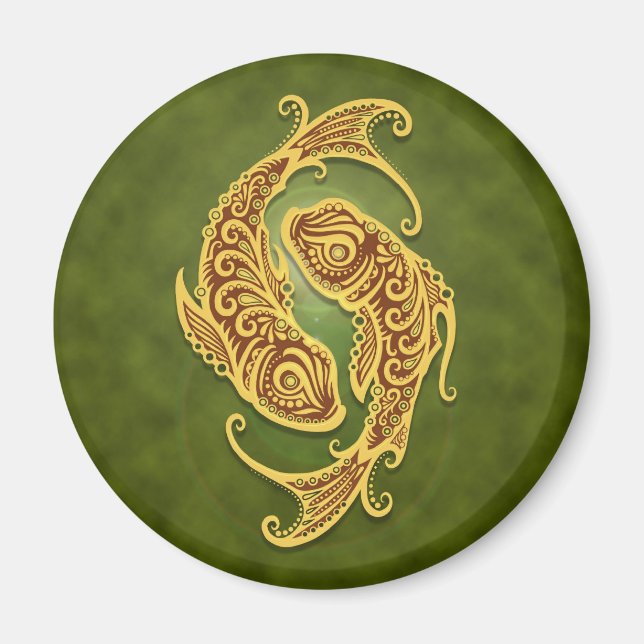 Intricate Green Tribal Pisces Magnet (Front)