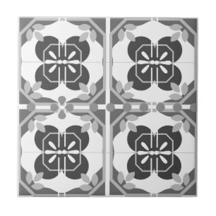 Intricate Grey Azulejos Style Neutral Tile