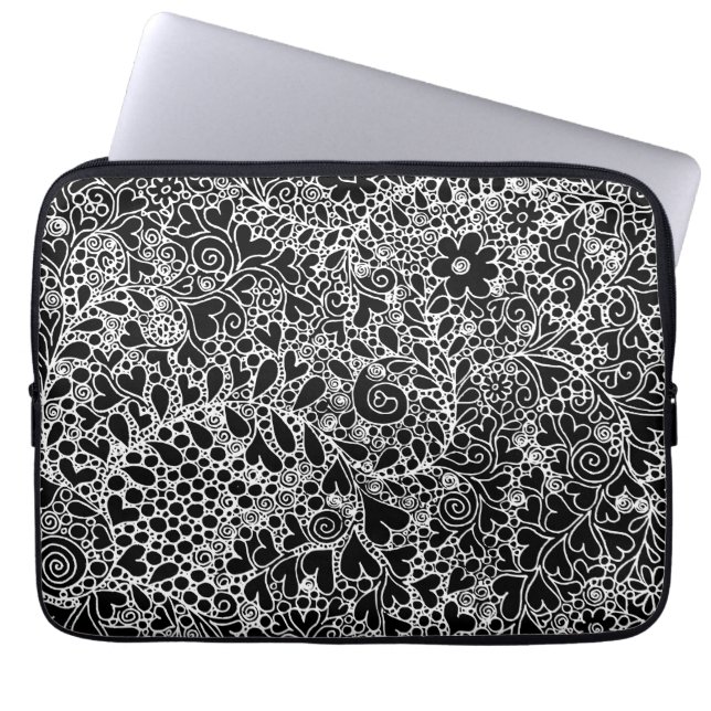Intricate Hand-Drawn Floral Lace Pattern  Laptop Sleeve (Front)
