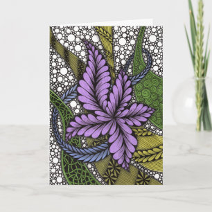 Intricate Hand-Drawn Purple Flower Zentangle Greet Card