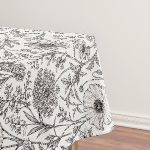 Intricate Hand-Drawn Wildflower Ink Art Tablecloth