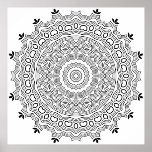 Intricate Heart Motif Mandala Colouring Page Art Poster