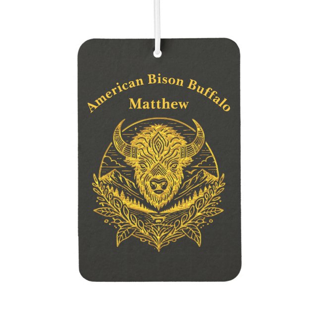 Intricate Illustration of a Gold Bison in Nature Car Air Freshener (Front)