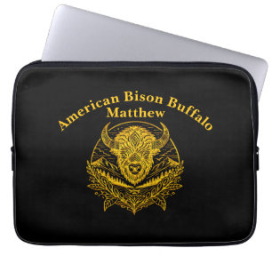 Intricate Illustration of a Gold Bison in Nature Laptop Sleeve