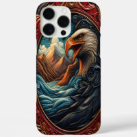 Intricate Leather Carving of an Eagle and Nature