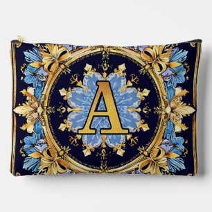 Intricate Letter A Design with Golden Borders Accessory Pouch