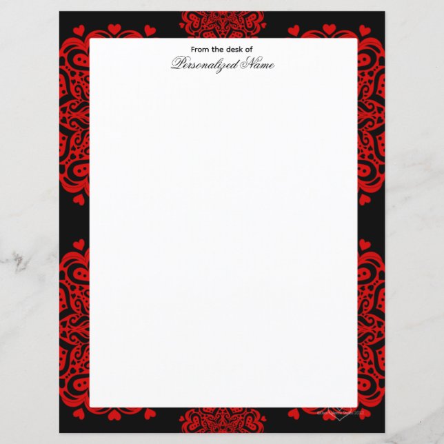 Intricate Love Notes - Black Unlined Paper Sheet (Front)