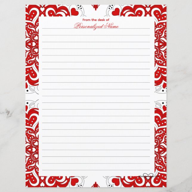 Intricate Love Notes - Red Lined Paper Sheet (Front)