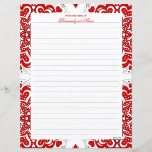 Intricate Love Notes - Red Lined Paper Sheet