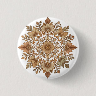 Intricate Mandala Floral Brown Tones Art 3 Cm Round Badge