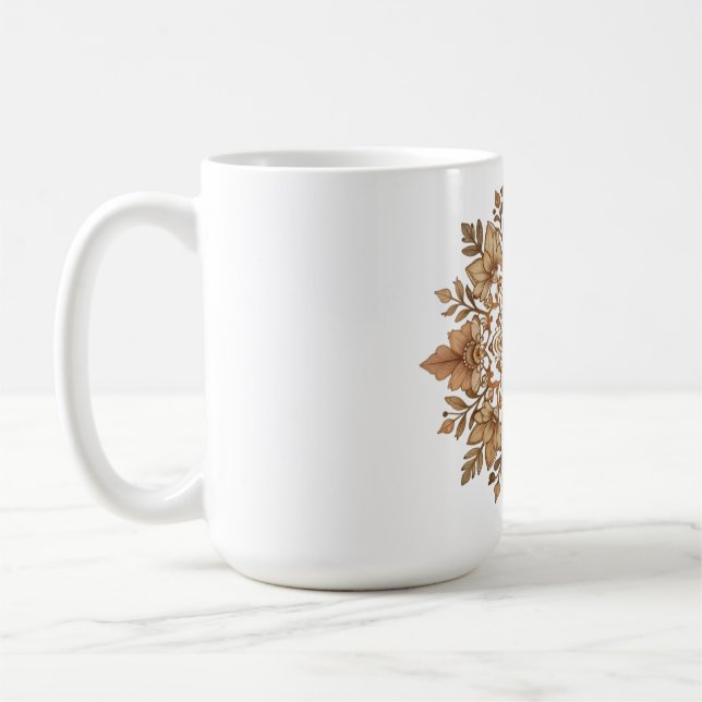 Intricate Mandala Floral Brown Tones Art Coffee Mug (Left)