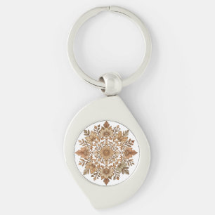 Intricate Mandala Floral Brown Tones Art Key Ring